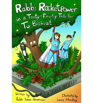 What happens when you mix a 3D time machine, a very old piece of fruit,
half of a superhero, a whopping headache and 
a sneeze? Find out how Rabbi Rocketpower's family saves the holiday. 